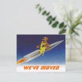 はがきおもしろいレトロ引っ越しました新住所ロケット 案内ポストカード (スタンド正面)