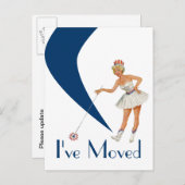 はがきおもしろいレトロ移動した女性新しいアドレスPC 案内ポストカード (正面/裏面)