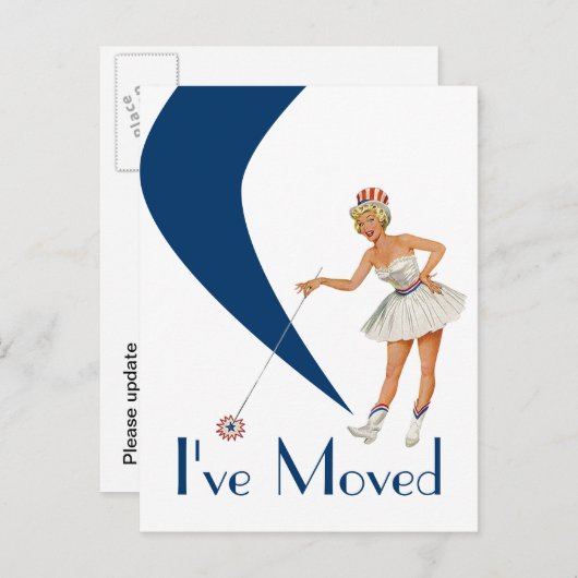 はがきおもしろいレトロ移動した女性新しいアドレスPC 案内ポストカード (正面/裏面)