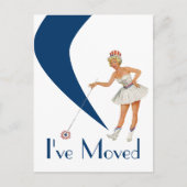 はがきおもしろいレトロ移動した女性新しいアドレスPC 案内ポストカード (正面)
