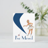 はがきおもしろいレトロ移動した女性新しいアドレスPC 案内ポストカード (スタンド正面)