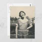 はがきおもしろい付きの女性 ポストカード (正面/裏面)