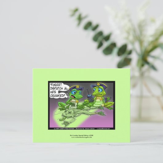 はがきに描かれたカエル殺人警察おもしろい漫画 ポストカード (スタンド正面)