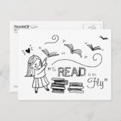はがきを飛読ぶのは読者の女の子 ポストカード (正面/裏面)