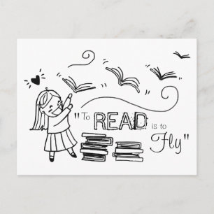 はがきを飛読ぶのは読者の女の子 ポストカード