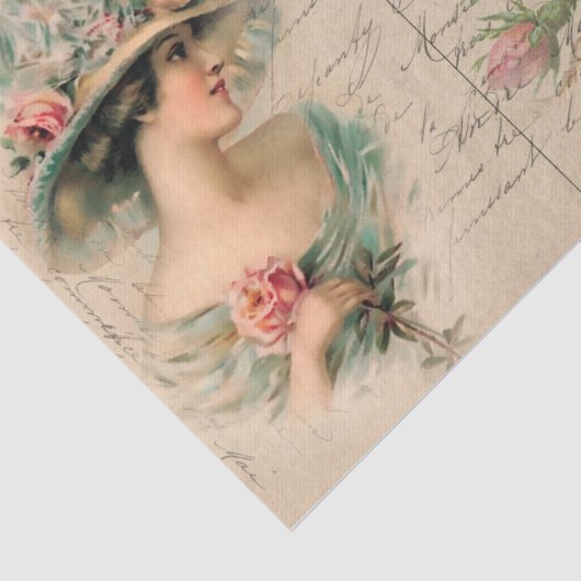 はがきイラストレーションビクトリアン/女性付きバラ 薄葉紙 (詳細)
