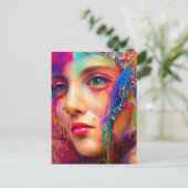 はがきカラフルで覆わ絵を描れた女性 ポストカード (スタンド正面)