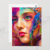 はがきカラフルで覆わ絵を描れた女性 ポストカード (正面/裏面)