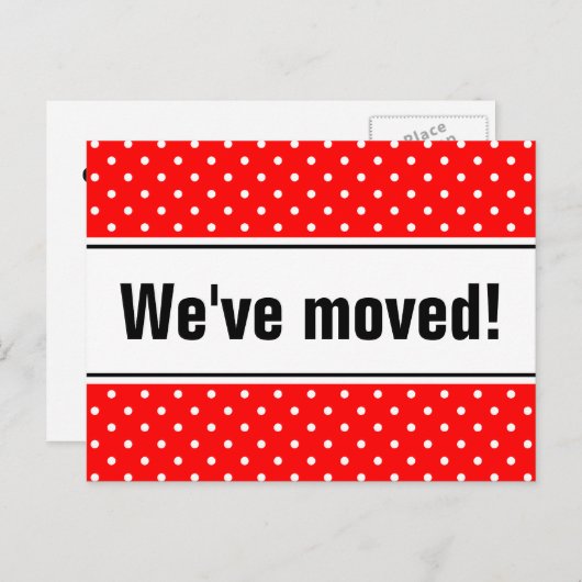 はがきガーリーの移動 | 赤と白水玉模様 案内ポストカード (正面/裏面)