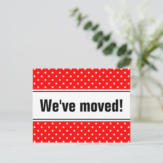 はがきガーリーの移動 | 赤と白水玉模様 案内ポストカード (スタンド正面)