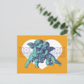 はがきキューピッドバレンタインデーティール(緑がかった色)紫オレンジ シーズンポストカード (スタンド正面)