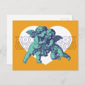 はがきキューピッドバレンタインデーティール(緑がかった色)紫オレンジ シーズンポストカード (正面/裏面)