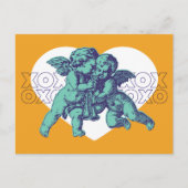 はがきキューピッドバレンタインデーティール(緑がかった色)紫オレンジ シーズンポストカード (正面)