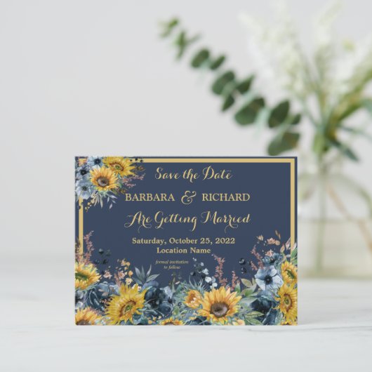 はがきネイビーブルーサンフラワー救フローラ日 案内ポストカード (スタンド正面)