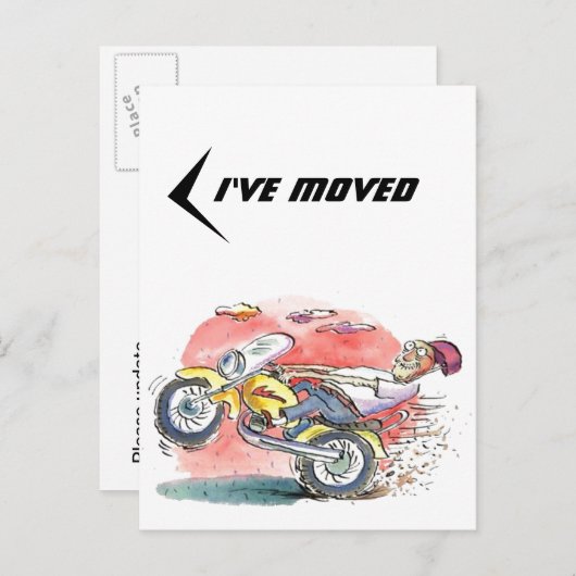 はがきバイクもしくは自転車に乗る人移動する新しいアドレスPCを移動 案内ポストカード (正面/裏面)
