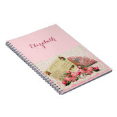 はがきビクトリアン、ファン、バラ、レースドリー – ピンク ノートブック (右側)