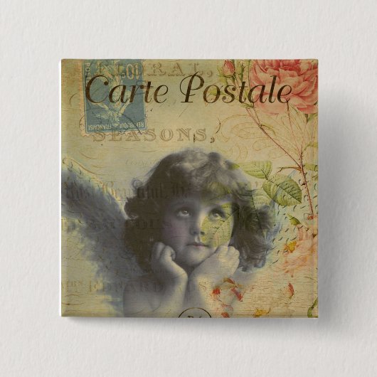 はがきフランスのボタン 缶バッジ (正面)