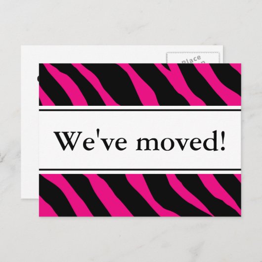 はがきモダンの移動 | ホットピンクゼブラストライプ 案内ポストカード (正面/裏面)