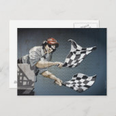 はがきモーターレーシング市松模様にフラグ ポストカード (正面/裏面)