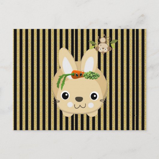 はがきラビットモンキーブラウンストライプニンジン豆 ポストカード (正面)