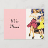 はがきレトロおもしろいママ娘が新しいアドレスを移動 案内ポストカード (正面)