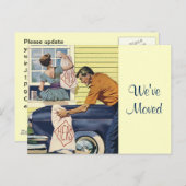 はがきレトロカップル引っ越しました彼の彼女&ホーム 案内ポストカード (正面/裏面)