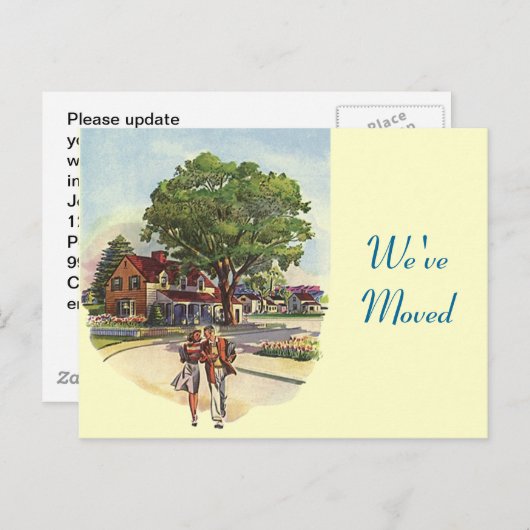 はがきレトロカップル引っ越しました新しい住所ホーム 案内ポストカード (正面/裏面)