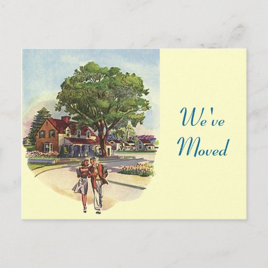 はがきレトロカップル引っ越しました新しい住所ホーム 案内ポストカード (正面)