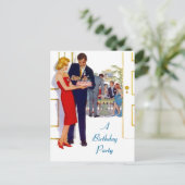 はがきレトロスタイリッシュバースデーパーティ招待状 インビテーションポストカード (スタンド正面)