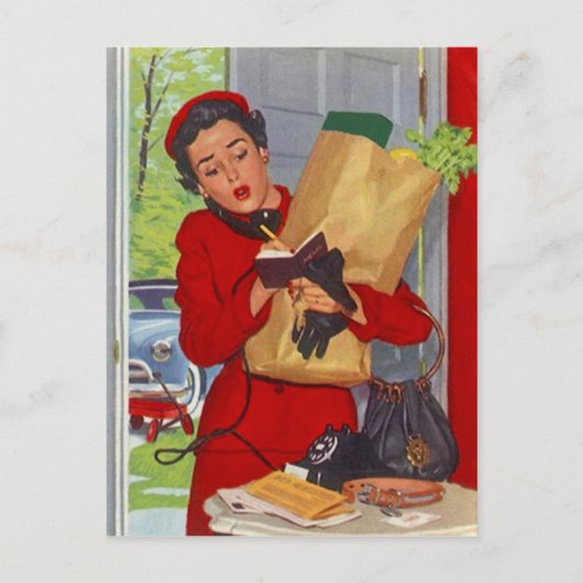 はがきレトロスタイリッシュミッドセンチュリーファッション女性 ポストカード (正面)