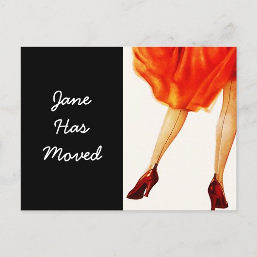 はがきレトロマリリンレッドドレス新しいアドレスを移動 案内ポストカード (正面)