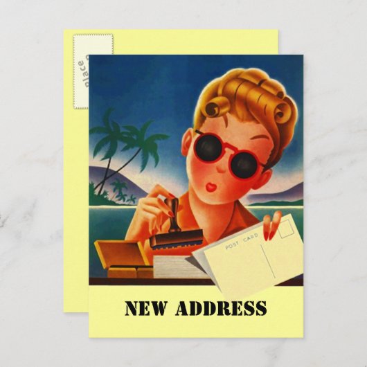 はがきレトロ旅行連絡新しい住所の変更 案内ポストカード (正面/裏面)