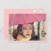 はがきレトロ雨の日シャワー&ピンク傘 ポストカード (正面/裏面)