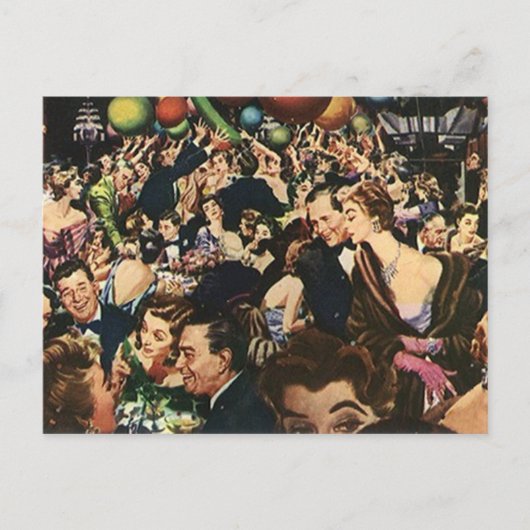 はがきヴィンテージおもしろいパーティーお祝いBash Crowd ポストカード (正面)