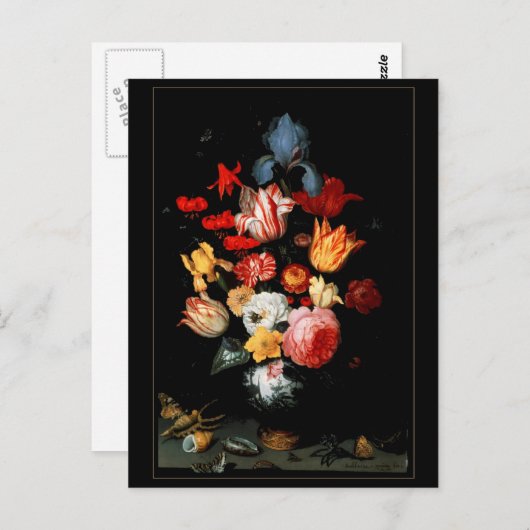 はがきヴィンテージアート静物花バグシェル ポストカード (正面/裏面)