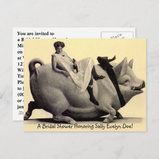 はがきヴィンテージカジュアル&おもしろいファームブライダルシャワー インビテーションポストカード (正面/裏面)