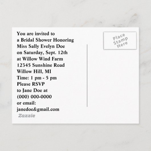 はがきヴィンテージカジュアル&おもしろいファームブライダルシャワー インビテーションポストカード (裏面)