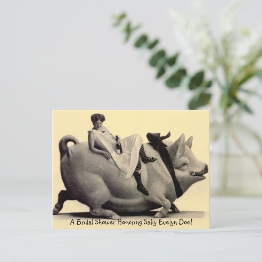 はがきヴィンテージカジュアル&おもしろいファームブライダルシャワー インビテーションポストカード (スタンド正面)