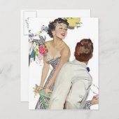 はがきヴィンテージハッピーアナウンスカップル婚約した 案内ポストカード (正面/裏面)