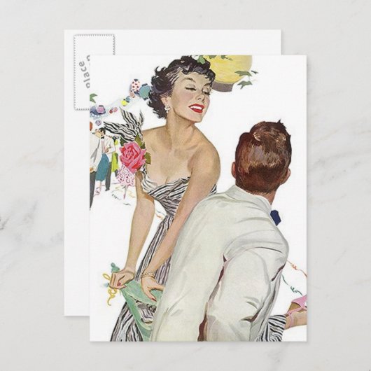 はがきヴィンテージハッピーアナウンスカップル婚約した 案内ポストカード (正面/裏面)