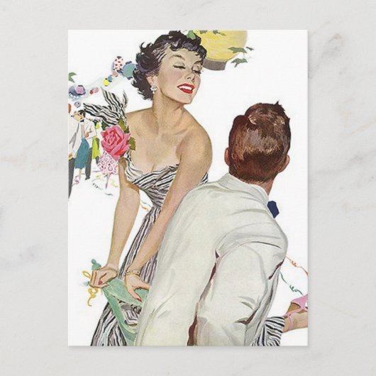 はがきヴィンテージハッピーアナウンスカップル婚約した 案内ポストカード (正面)