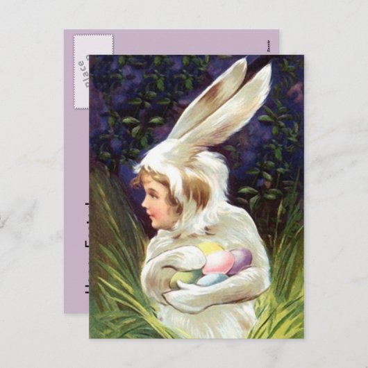 はがきヴィンテージハッピーイースター!バニースーツ隠し卵 シーズンポストカード (正面/裏面)
