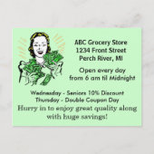 はがきヴィンテージレトロハッピーレディーマネーの節約 ポストカード (正面)