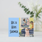 はがきヴィンテージレトロ彼の彼女のシャワー招待状 インビテーションポストカード (スタンド正面)