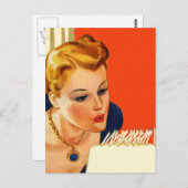 はがきヴィンテージレトロ誕生日パーティーケーキ吹PC ポストカード (正面/裏面)