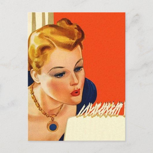 はがきヴィンテージレトロ誕生日パーティーケーキ吹PC ポストカード (正面)