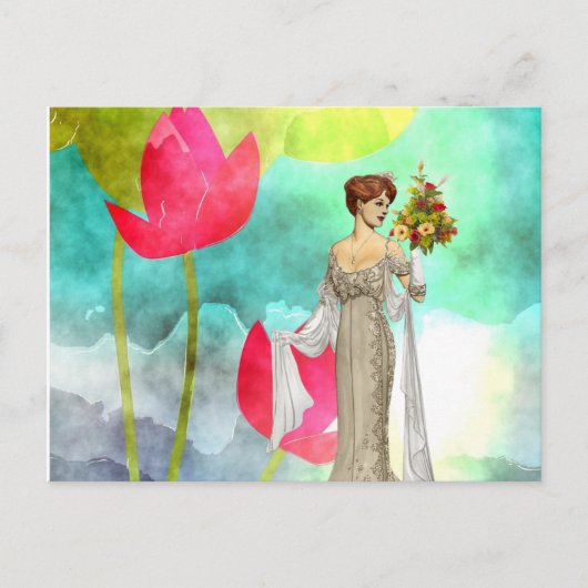 はがきヴィンテージ女性フローラ ポストカード (正面)