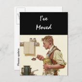 はがきヴィンテージ男性Make Coffee新しいアドレスを移動 案内ポストカード (正面/裏面)