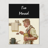 はがきヴィンテージ男性Make Coffee新しいアドレスを移動 案内ポストカード (正面)