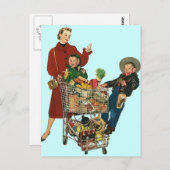 はがきヴィンテージ食料品ショッピングファミリーPC ポストカード (正面/裏面)